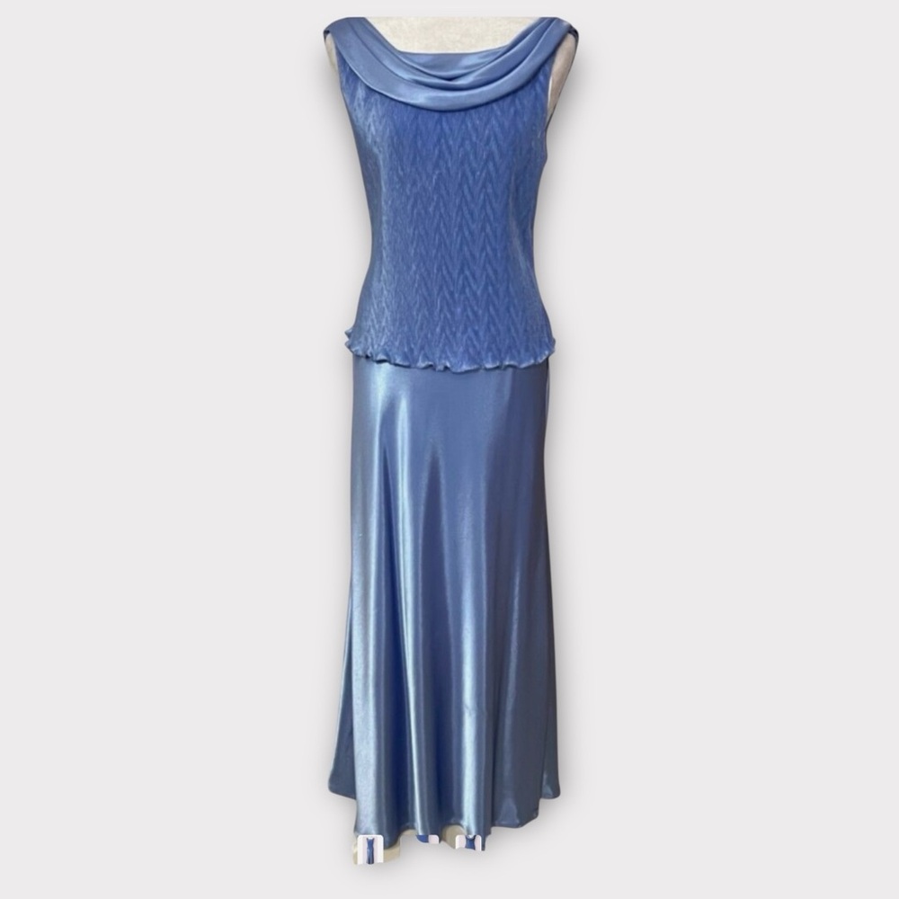 Patra powder blue satin cowl neck cocktail dress